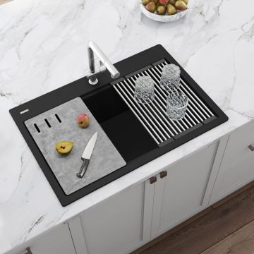 Chiuveta bucatarie granit CookingAid Cube ON3322 Workstation Neagra + accesorii montaj, 838x559x244 cm