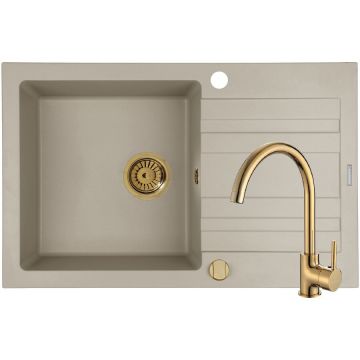 Set Chiuveta Granit + Baterie ECO BELLO Gold NAXOS 79x50 1B 1D Beige