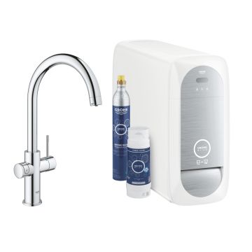 Baterie bucatarie Grohe Blue Home cu pipa C si sistem de filtrare Starter Kit crom