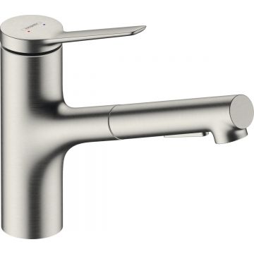 Baterie bucatarie Hansgrohe Zesis M33 150 dus extractibil cu 2 tipuri de jet inox optic