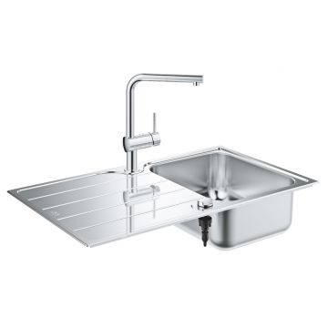 Set Grohe Minta chiuveta inox K500 45-S 86x50cm si baterie cu pipa extractibila crom