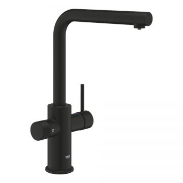 Baterie bucatarie cu 3 cai Grohe Blue Pure Minta inalta tip L dus extractabil negru mat Baterie bucatarie cu 3 cai Grohe Blue Pure Minta inalta tip L dus extractabil negru mat