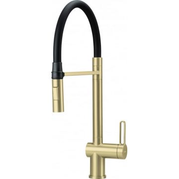 Baterie pentru bucatarie auriu periat, cu pipa elastica neagra - 2 Functii Magnetic Deante Baterie pentru bucatarie auriu periat, cu pipa elastica neagra - 2 Functii Magnetic Deante