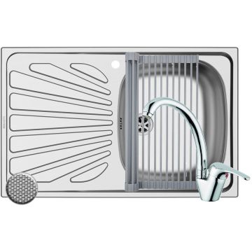 Chiuveta Creta 1B1D DR LN Baterie Sereno Crom si Roll Up Inox Chiuveta Creta 1B1D DR LN Baterie Sereno Crom si Roll Up Inox