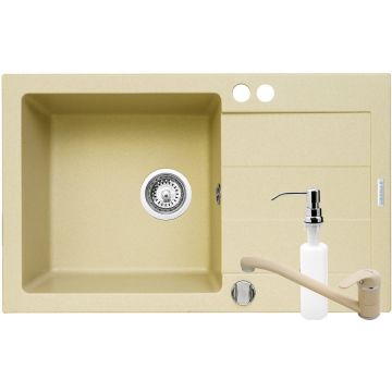 Set 3 in 1 Chiuveta granit Cristal Plus 1B 1D ST + Baterie + Dozator Crem Set 3 in 1 Chiuveta granit Cristal Plus 1B 1D ST + Baterie + Dozator Crem