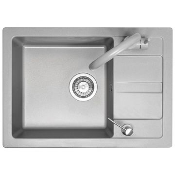 Set chiuvetă bucătărie granit Nils gri, baterie, dozator detergent, sifon și scurgere, 310x620x160 mm Set chiuvetă bucătărie granit Nils gri, baterie, dozator detergent, sifon și scurgere, 310x620x160 mm