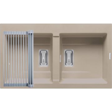 Set Chiuveta de Bucatarie KARTESIO 86x50 2B Granit si Suport Multifunctional ROLL UP Bej Set Chiuveta de Bucatarie KARTESIO 86x50 2B Granit si Suport Multifunctional ROLL UP Bej