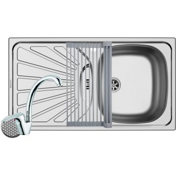 Set Chiuveta ET 78 1B1D DR LN Baterie Serano Crom si Roll Up Inox Set Chiuveta ET 78 1B1D DR LN Baterie Serano Crom si Roll Up Inox
