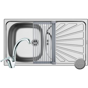Set Chiuveta ET 78 1B1D ST LN Baterie Serano Crom si Roll Up Inox Set Chiuveta ET 78 1B1D ST LN Baterie Serano Crom si Roll Up Inox