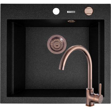 Set Chiuveta Granit SIROS 57x51.5 1B Black si Baterie ECO Bello Copper Set Chiuveta Granit SIROS 57x51.5 1B Black si Baterie ECO Bello Copper