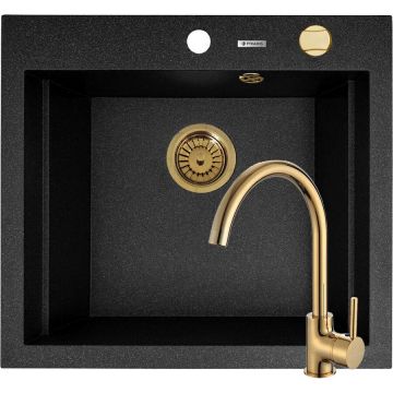 Set Chiuveta Granit SIROS 57x51.5 1B Black si Baterie ECO BELLO Gold Set Chiuveta Granit SIROS 57x51.5 1B Black si Baterie ECO BELLO Gold