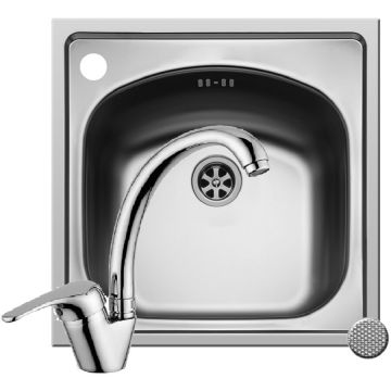 Set Chiuveta Inset 1B 44x44 LN si Baterie Sereno Crom Inox Set Chiuveta Inset 1B 44x44 LN si Baterie Sereno Crom Inox