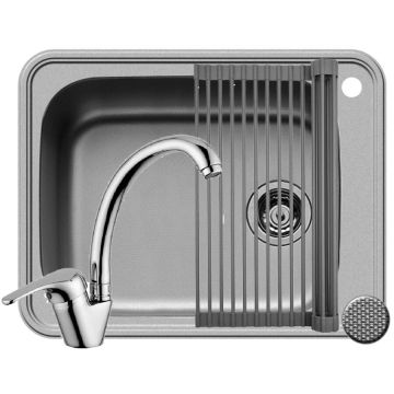 Set Chiuveta Space Plus 1B LN Baterie Serano Crom si Roll Up Inox Set Chiuveta Space Plus 1B LN Baterie Serano Crom si Roll Up Inox